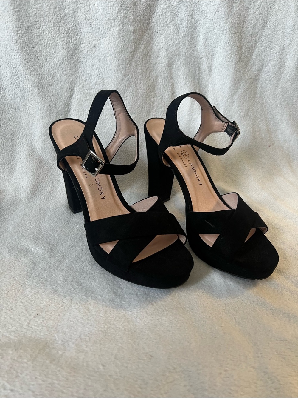 Chinese Laundry - Black Suede Crisscross Block Heel/